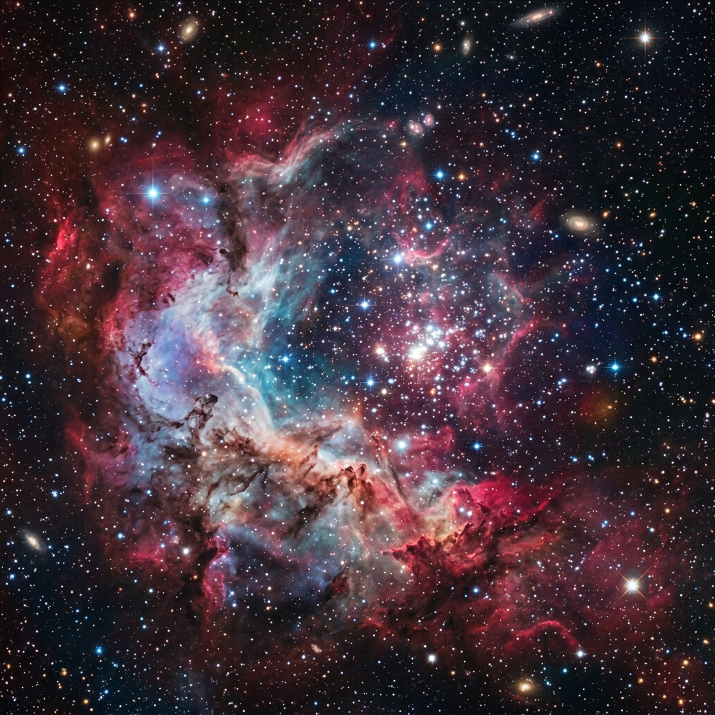 A breathtaking cosmic nebula with swirling star clusters